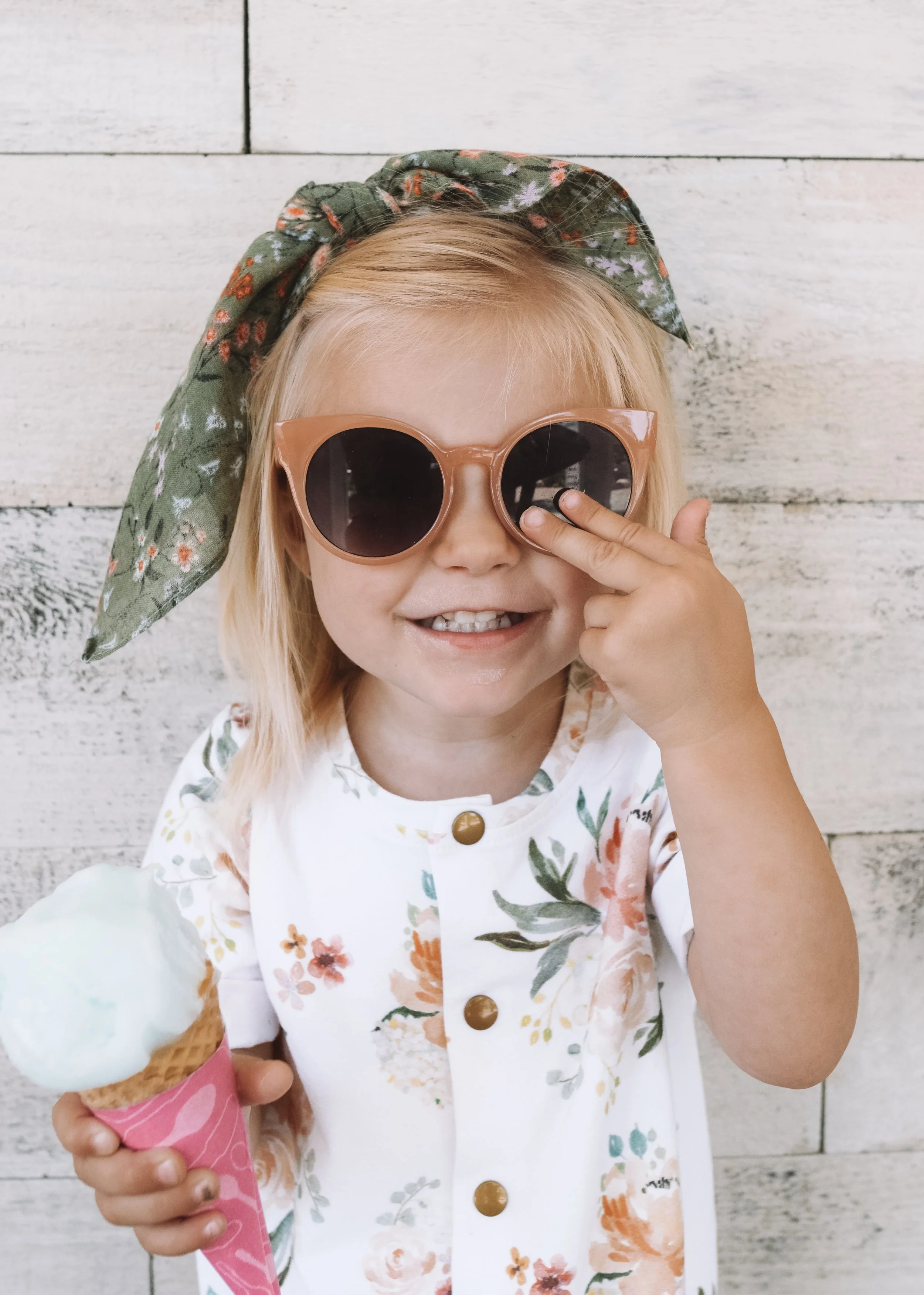 Cute Kids Clothes A Button Front Floral Kids Romper ice cream